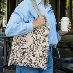 Boho Tote Bag, Minimalist Boho Woman Line Art Canvas Tote Bags for Women, Aes…