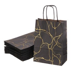 25Pcs Kraft Gift Bags with Handles Bulk, Black Marble Party Favor Bags