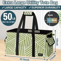 Extra Large Utility Tote Bag Hard Bottom Heavy Duty Grocery 22.5x11x12 Inch