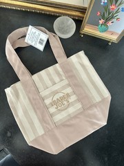 Trader Joes Striped Mini Canvas Tote Bag Limited Edition Summer Beige, nude tan