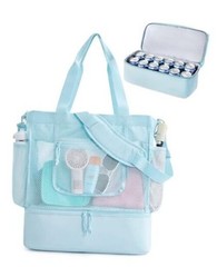 Beach Bag for Women, Mesh Tote Bags with Zipper, Sandproof Vacation Sky Blue
