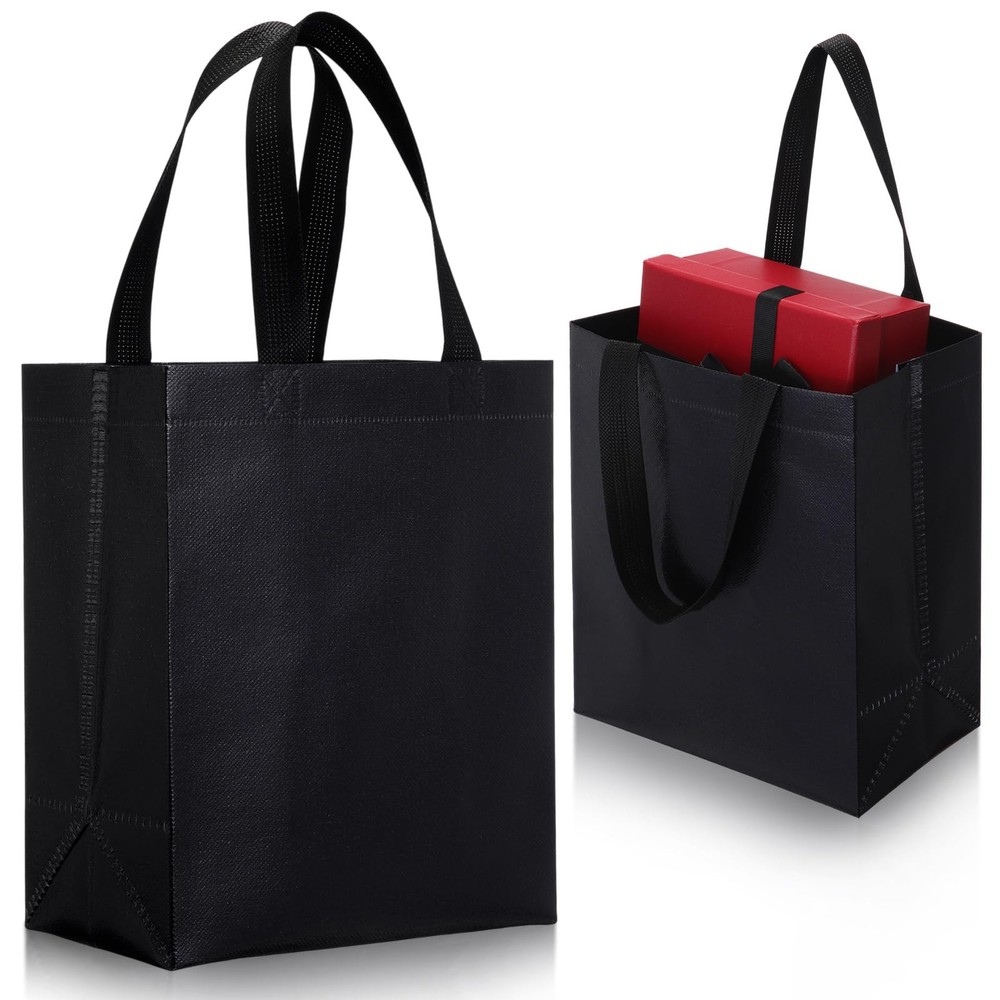 80 PCS Reusable Gift Bags Set Glossy Grocery Tote Bag Black 10x8x4.7 Inch