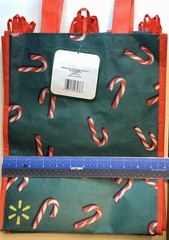 Two (2) Reusable Shopping/Gift Bags w/Candy Cane Designs 14.5” X 11.75” X 6.25”