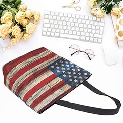 4th of July Canvas Tote Bag Large Women Casual Shoulder Wooden American Flag