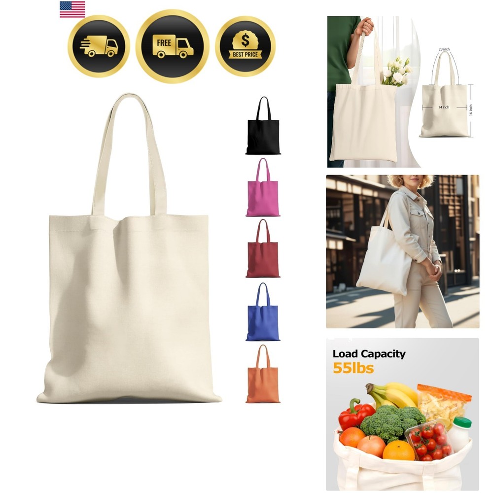 1-200 Pack Available Canvas Reusable Tote Gift Bags,Made of Natural Canvas w…
