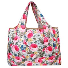 Large Foldable Tote Nylon Reusable Grocery Bags, 5 Pack, Llamas in Springtime