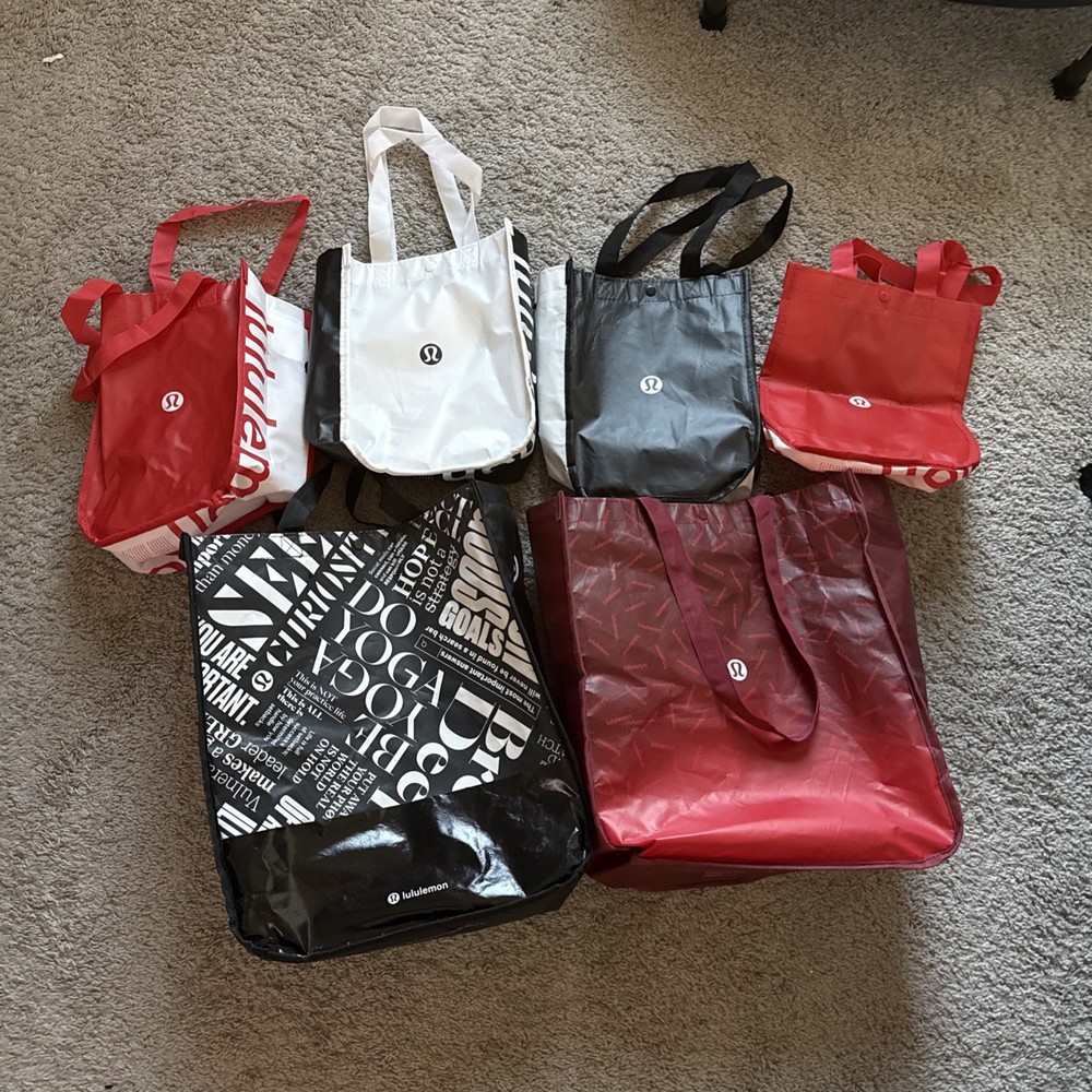 6 Authentic Lululemon Reusable Shopping Bags Small And Large