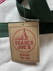 Trader Joe’s 2025 Pine Green LARGE Canvas Shopping Bag, Off White – NEW