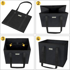 Spacious Black Shopping Bags – 3-Pack Foldable Reusable Tote for Easy Carrying