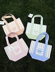 Trader Joe’s Mini Canvas Striped Tote Bag Set Of 4 Pink Blue Green Tan New