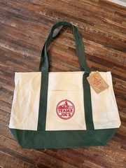 Trader Joe’s Foldable Reusable Tote Bag Green Beige Cotton Polyester
