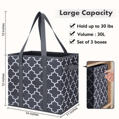 2 Pack Dark Grey Reusable Grocery Bags Foldable Washable Large Shopping Tote