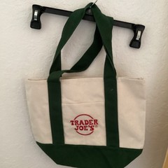 Trader Joe’s Mini Canvas Tote Bag Green/Beige Cotton Blend Reusable Strap