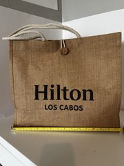 Hilton Los Cabos Jute Reusable Tote Bag Rope Handles Brown/White 15×13