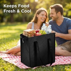 4 Pack 12x7x13 Inch Insulated Grocery Bags Reusable Cooler Totes Leakproof Black