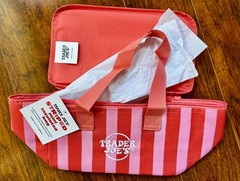 Trader Joes mini insulated red and pink stripes bag