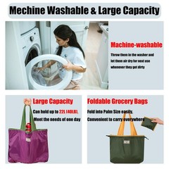 4 Pack Foldable Reusable Shopping Bags – Oxford Cloth Grocery Bags, Machine W…