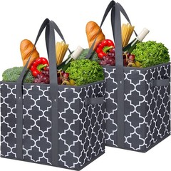 2 Pack Dark Grey Reusable Grocery Bags Foldable Washable Large Shopping Tote