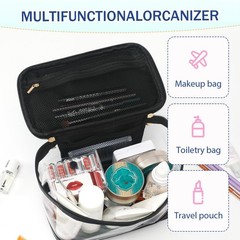 lllyan Large Clear Makeup Bag with Handle, Waterproof Transparent Black