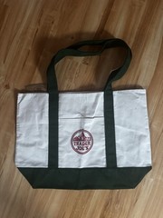 Trader Joe’s Foldable Canvas Reusable Shopping Bag White Green Solid NEW