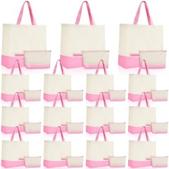 50 Pcs Canvas Tote Bags Bulk with Zipper Cosmetic Pouch 18.5″ Reusable Cotton…