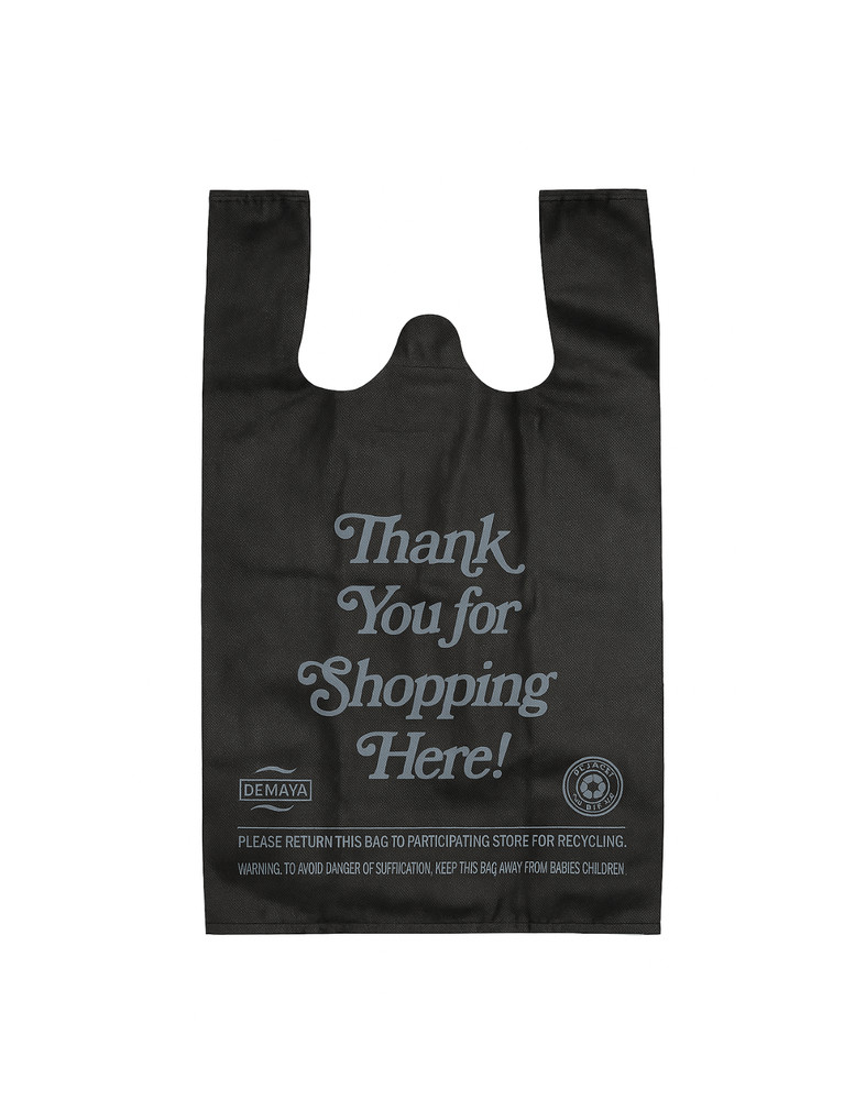 Demaya 1/6 12x7x22 Reusable Non Woven Fabric TShirt Grocery Bags Thank You 300CT