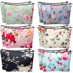 Sanwuta 12 Pcs Vintage Floral Cosmetic Bags Flower Canvas Makeup Multicolor