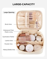 HBlife Travel Makeup Bag Portable Cute Leather Cosmetic Large Make Beige