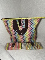 Reusable Chevron & Strips Print Foldable Tote Bag Colorful Nylon Zipper 3 Bags
