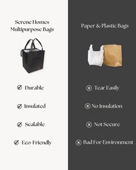 Black Insulated Grocery Bags Reusable Shopping Tote With Zippered Top 4 PCS