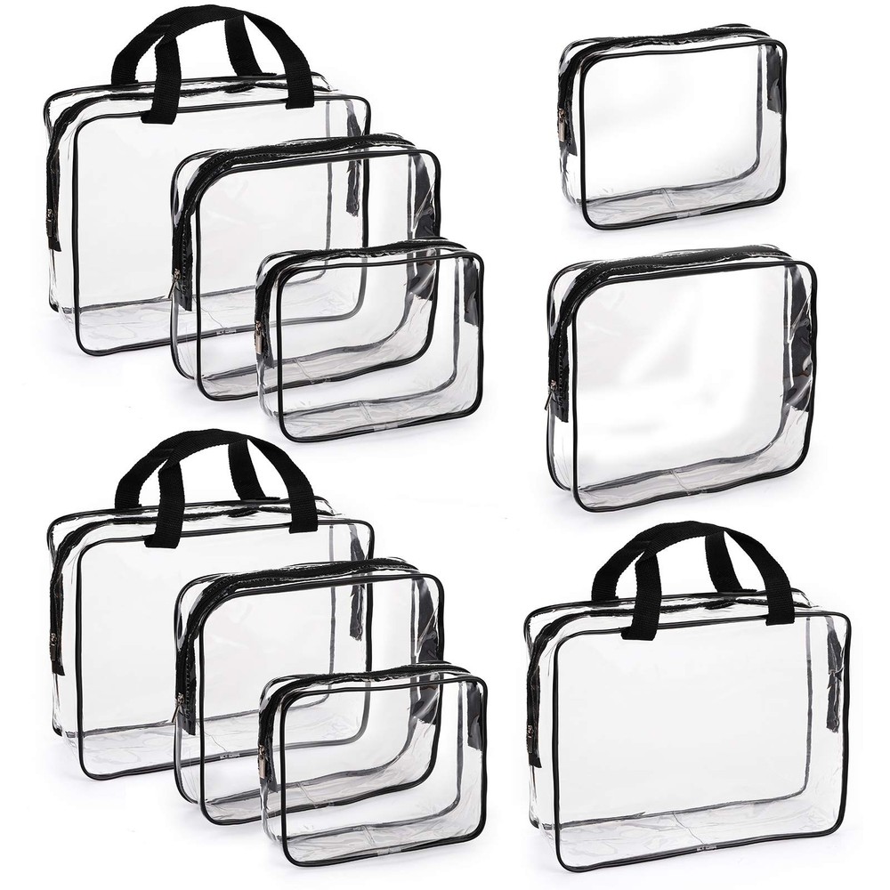 Hedume Set of 9 Clear Makeup Bags, TSA Approved Toiletry Bag Set,