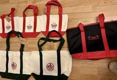 Trader Joe’s Foldable Mini Canvas Tote Bag Red White Contemporary