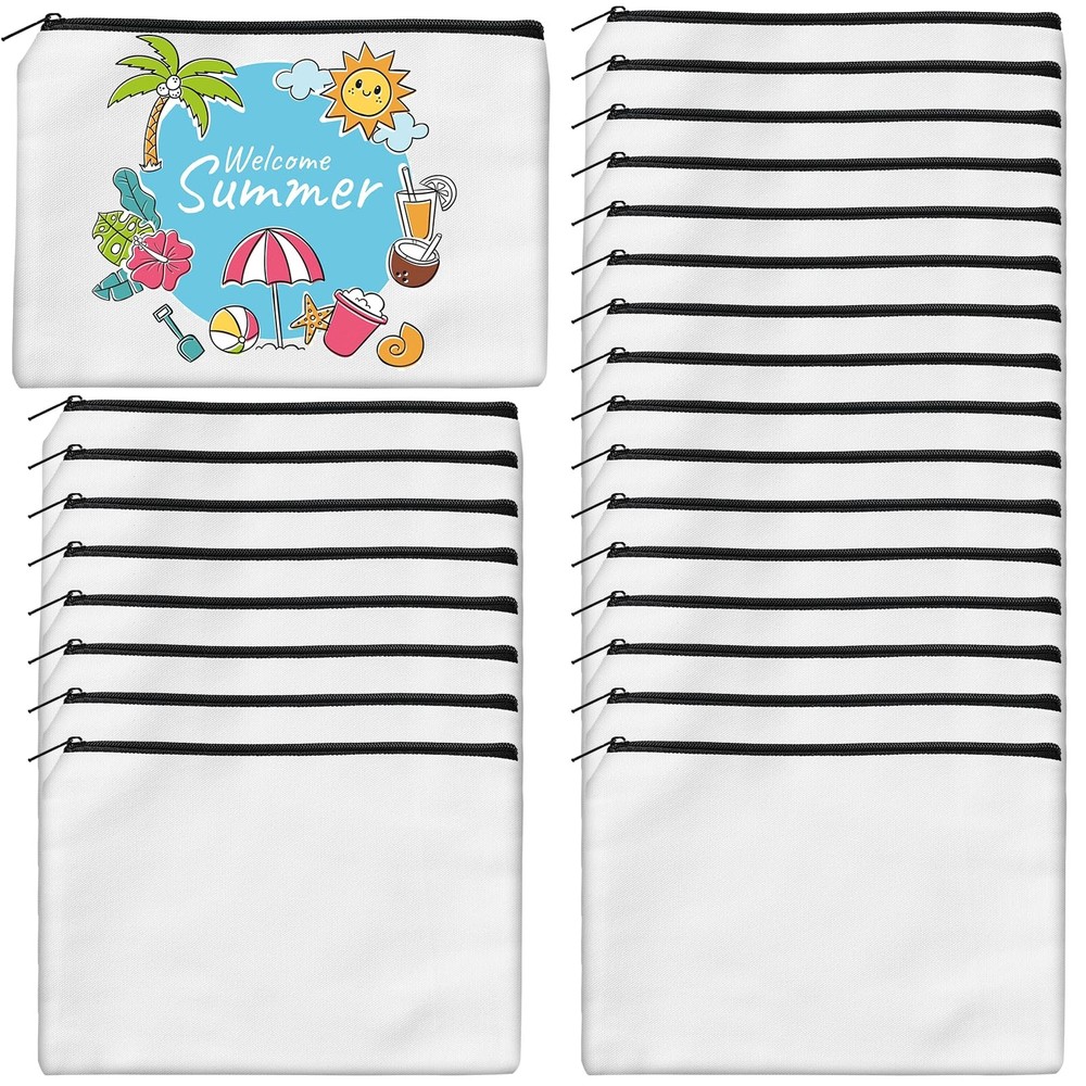 AMDAILY 24Pcs Sublimation Blank Canvas Makeup Bags, 7.87 x 5.7 inch 24, White
