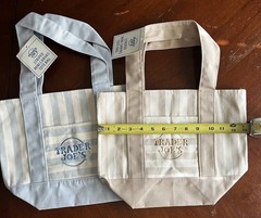 2 New 2026 Trader Joe’s Striped Mini Canvas Tote Bags Blue And Tan