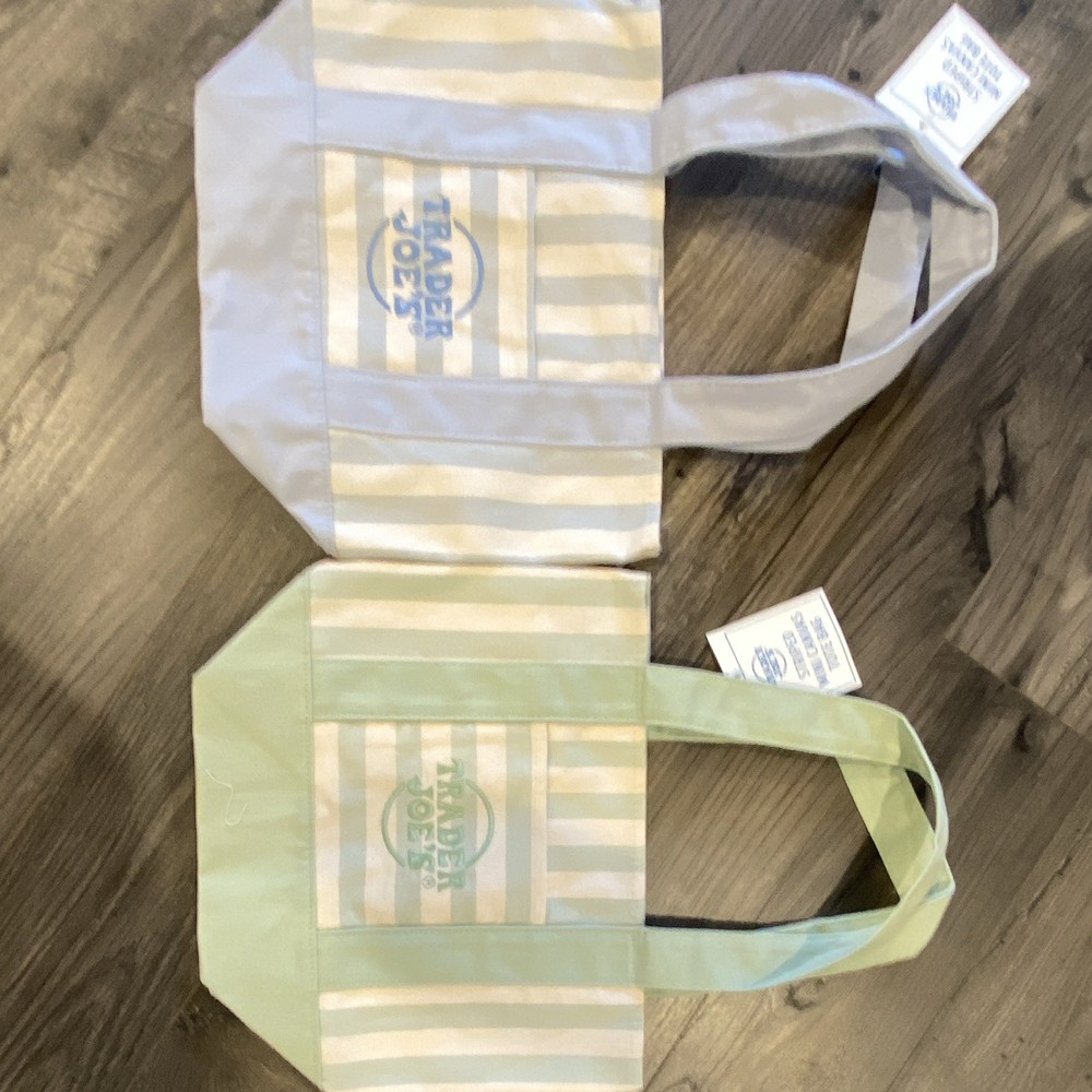 Trader Joe’s Mini Canvas Tote Bags Striped Reusable Shopping Bags Set of 2