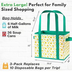 Waterproof Reusable Grocery Bag Foldable Shopping Basket Utility Tote 3 PCS