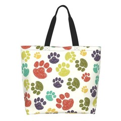 Colorful Paw Print Tote Bag for Women, Cute Dog Cat Paws Print Purse Gifts fo…