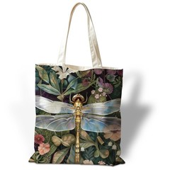 Dragonfly Canvas Tote Bag for Women, Reusable Grocery Shoulder Shopping Bags,…