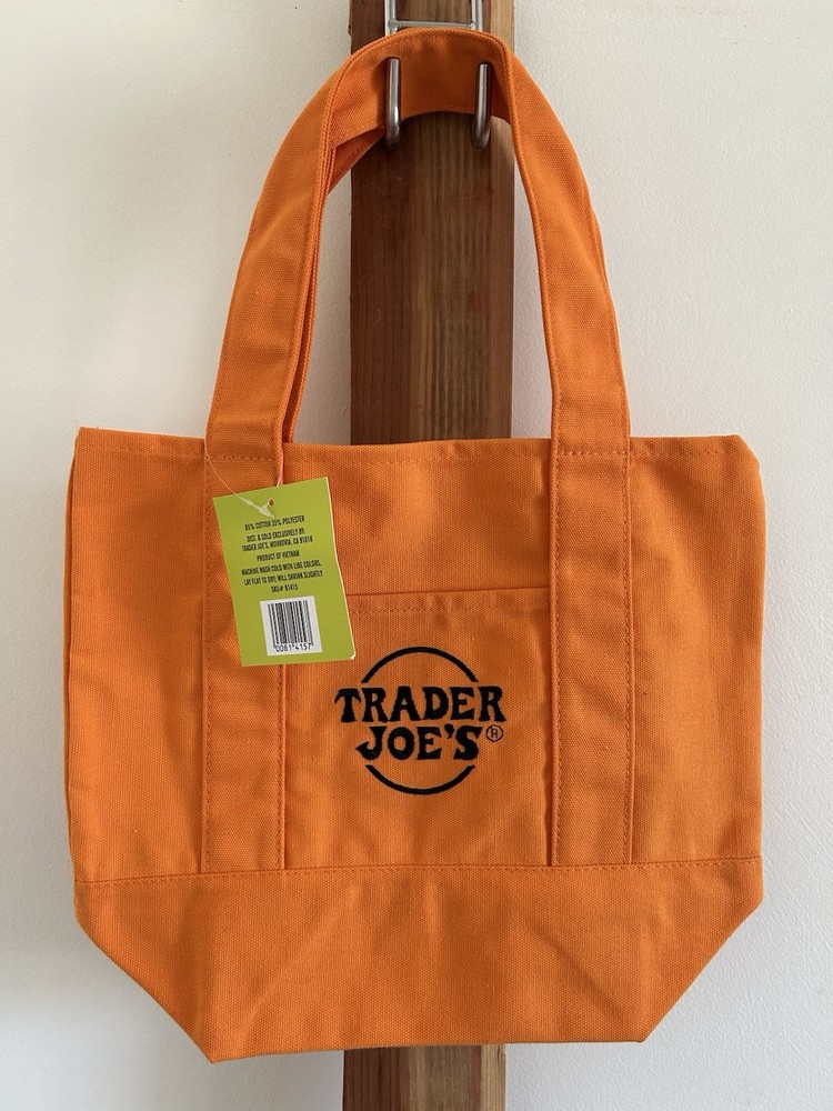 Trader Joe’s Foldable Reusable Shopping Bag Orange Cotton Polyester 12×8 in