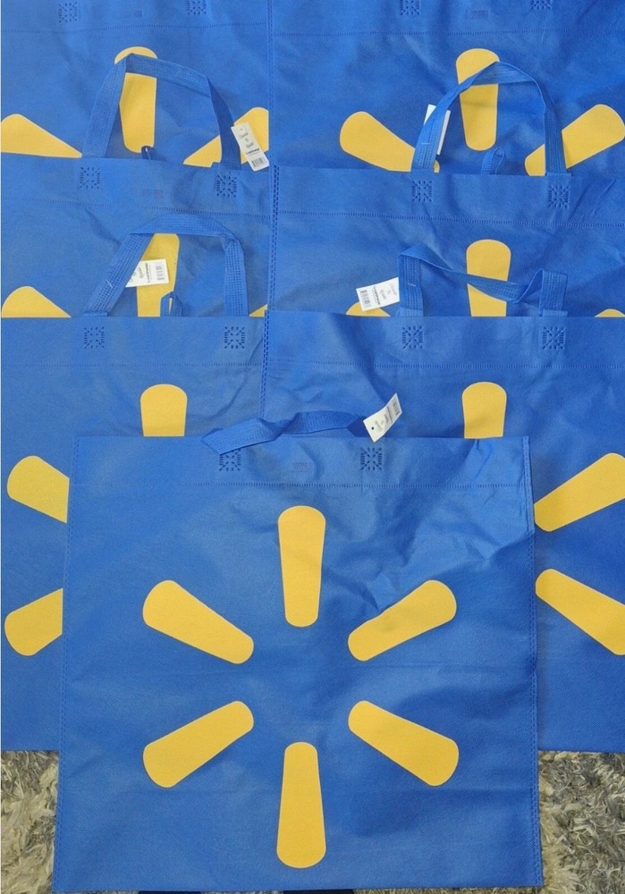 Lot of 10 Walmart Reusable Shopping Bags, Used Once w/ Tags, Bluer Color