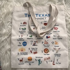 Canvas Tote State of Texas Alphabet 2-sided Print NEW. Teacher Gift. Armadillo