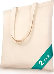 Phicorn Plain Tote Bag – 2-Pack Bulk Blank Canvas Tote Bags for Crafts, DIY, P