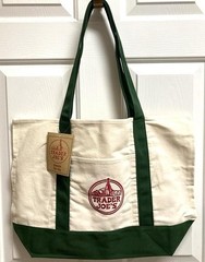 Trader Joe’s Large Canvas Tote Reusable Bag 20x14x6″ Green/White LIMITED EDITION