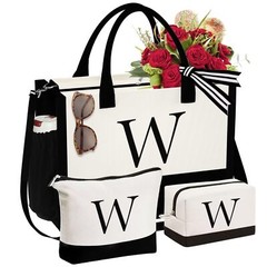 Valentines Day Gifts – Initial Canvas Tote Bag & Makeup Bag, Personalized Gifts