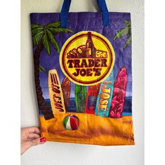 Trader Joe’s Reusable Grocery Bag Tropical Beach Surfboard Tote Multicolor Rare