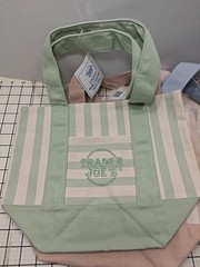 TRADER JOE’S Pastel Striped Mini Canvas Tote Bag 4 Colors Pink Blue Green Beige