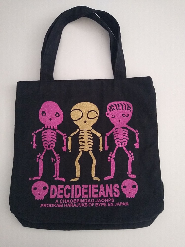 DECIDEIEANS Skeletons Sculls Useable Shopping Bag Black Zippered Multi-Pocket
