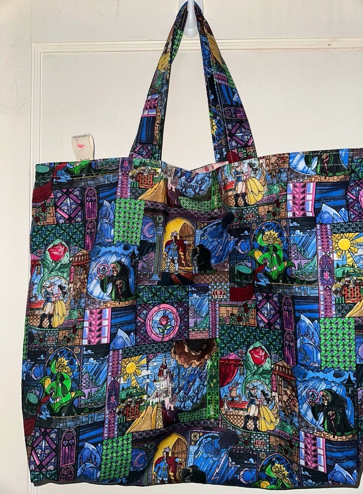 Beauty and The Beast – Stained Glass Look – Handmade Tote & Grocery Bag – Laptop