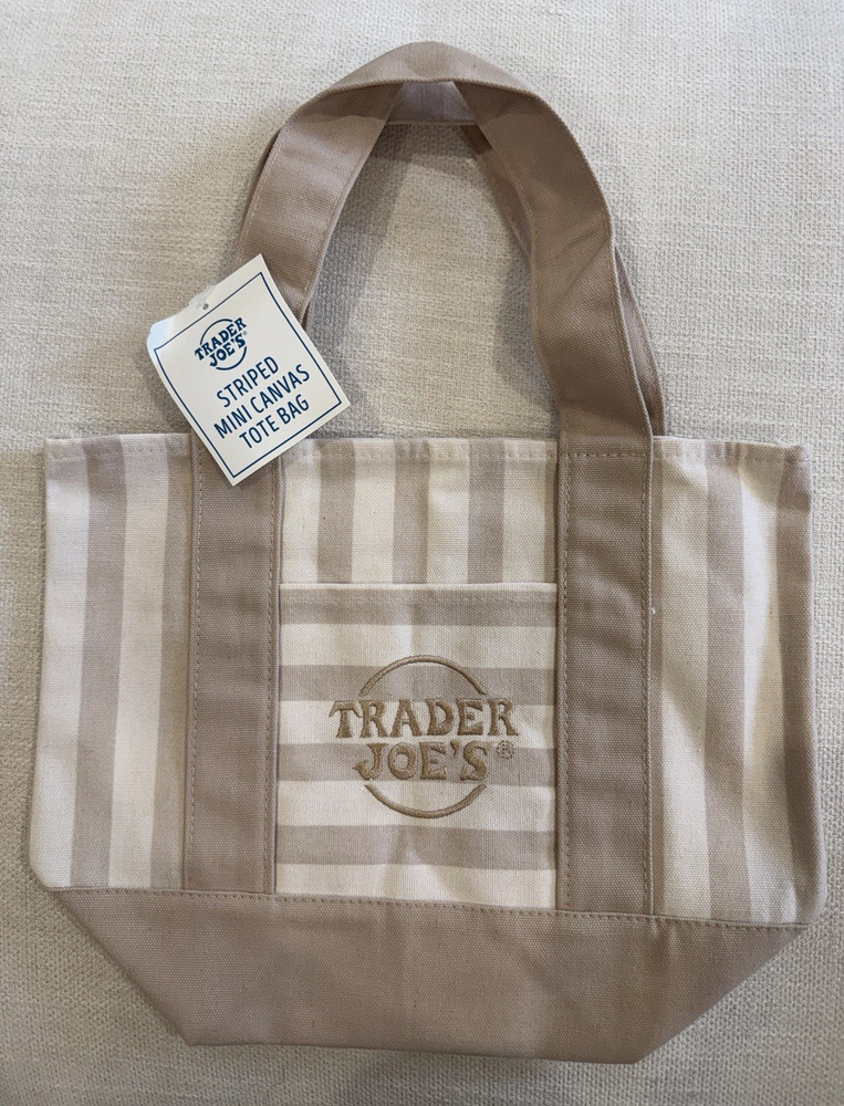 Trader Joe’s Striped Mini Canvas Tote Bag Reusable Beige/White