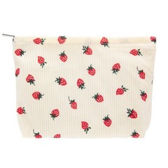 PAZIMIIK Makeup Bag Large Cotton Zipper Pouch for 10x7inch, Strawberry Beige